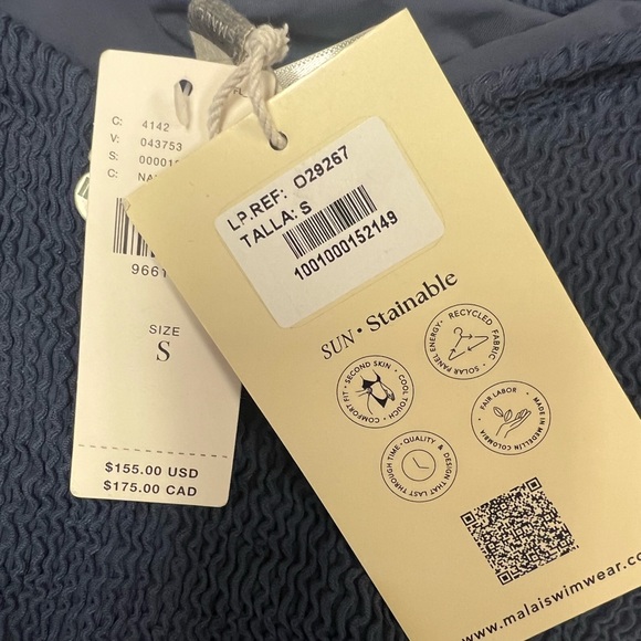 Anthropologie Textured Wave Twix cut-out swimsuit by Malai NWT NAVY sz S - Picture 3 of 3